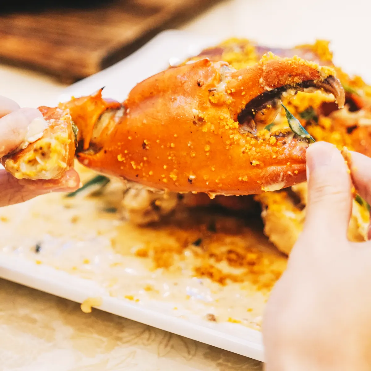 Enjoying crab dishes - Senibong Bay Seafood